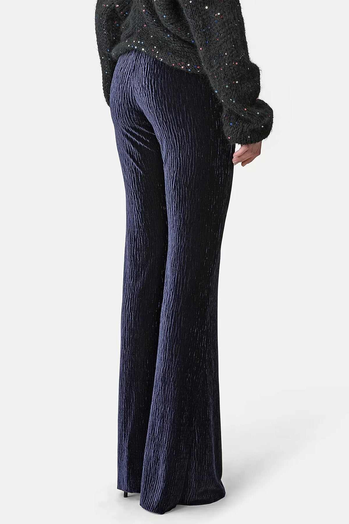 Crushed Velvet Flared Trousers in Night Fall