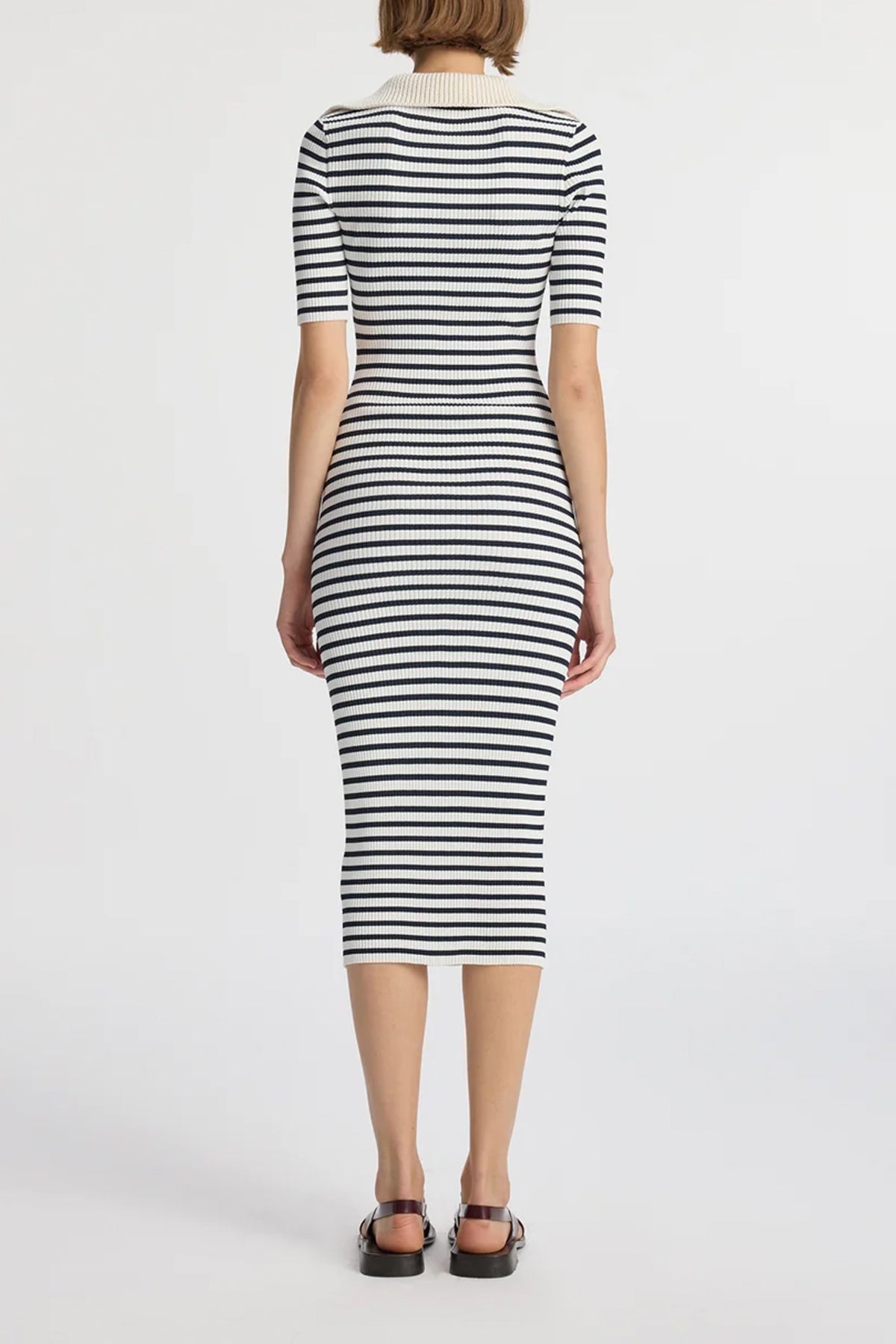 Darcy Crochet Trim Midi Dress in Navy Bone