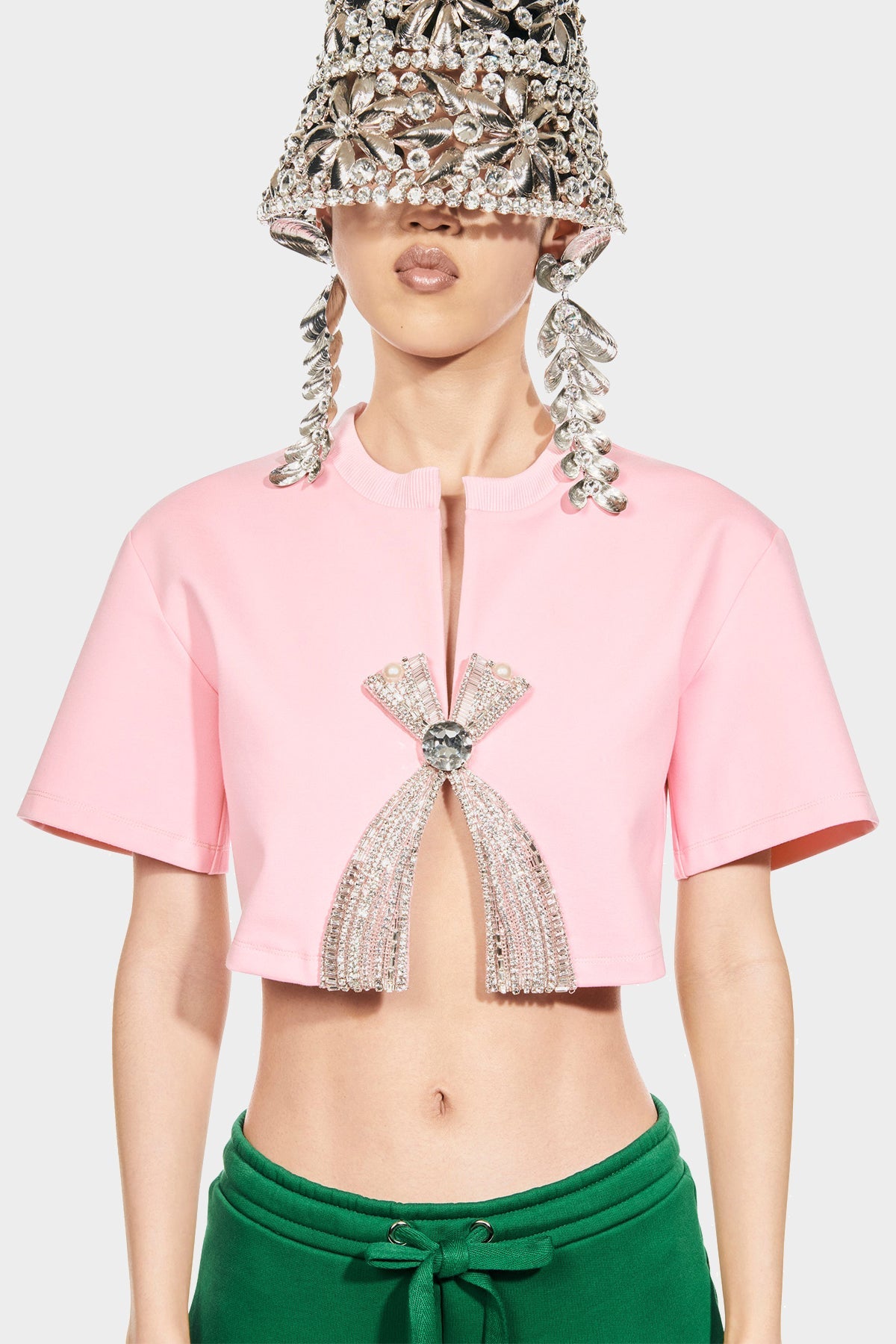 Deco Bow Cropped T-Shirt in Pink