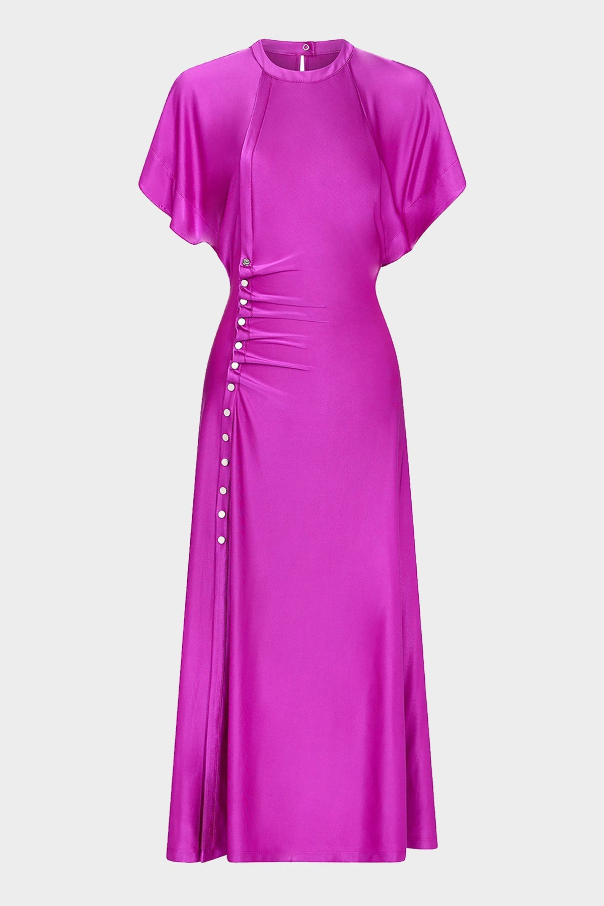 Draped Button Long Dress in Fuschia