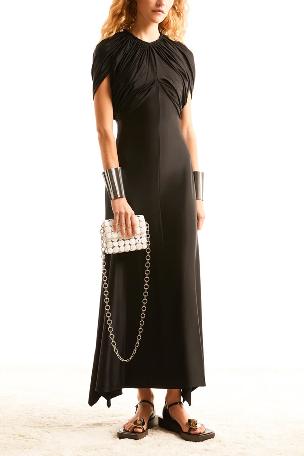 Draped Cape Maxi Dress in Black