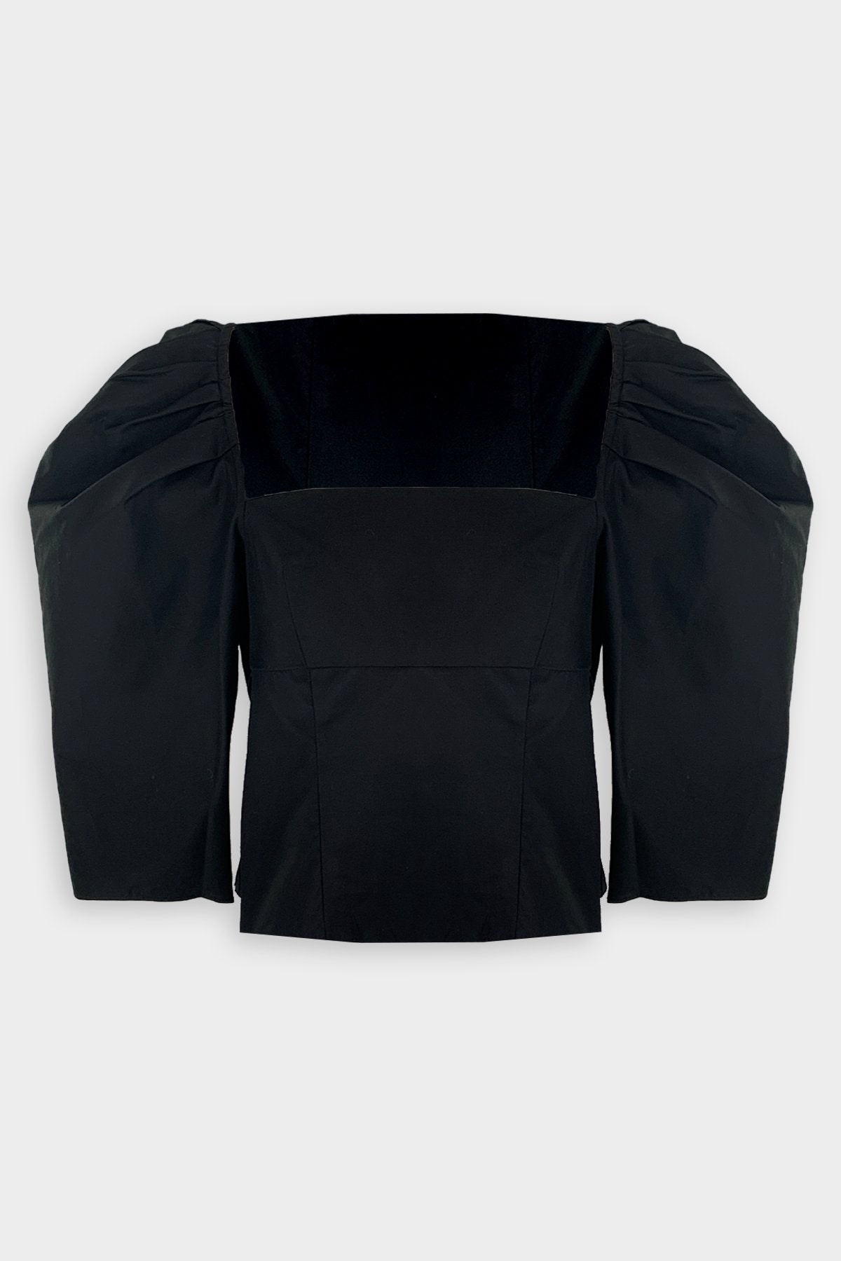 Draped Long Sleeve Square Neck Top in Black