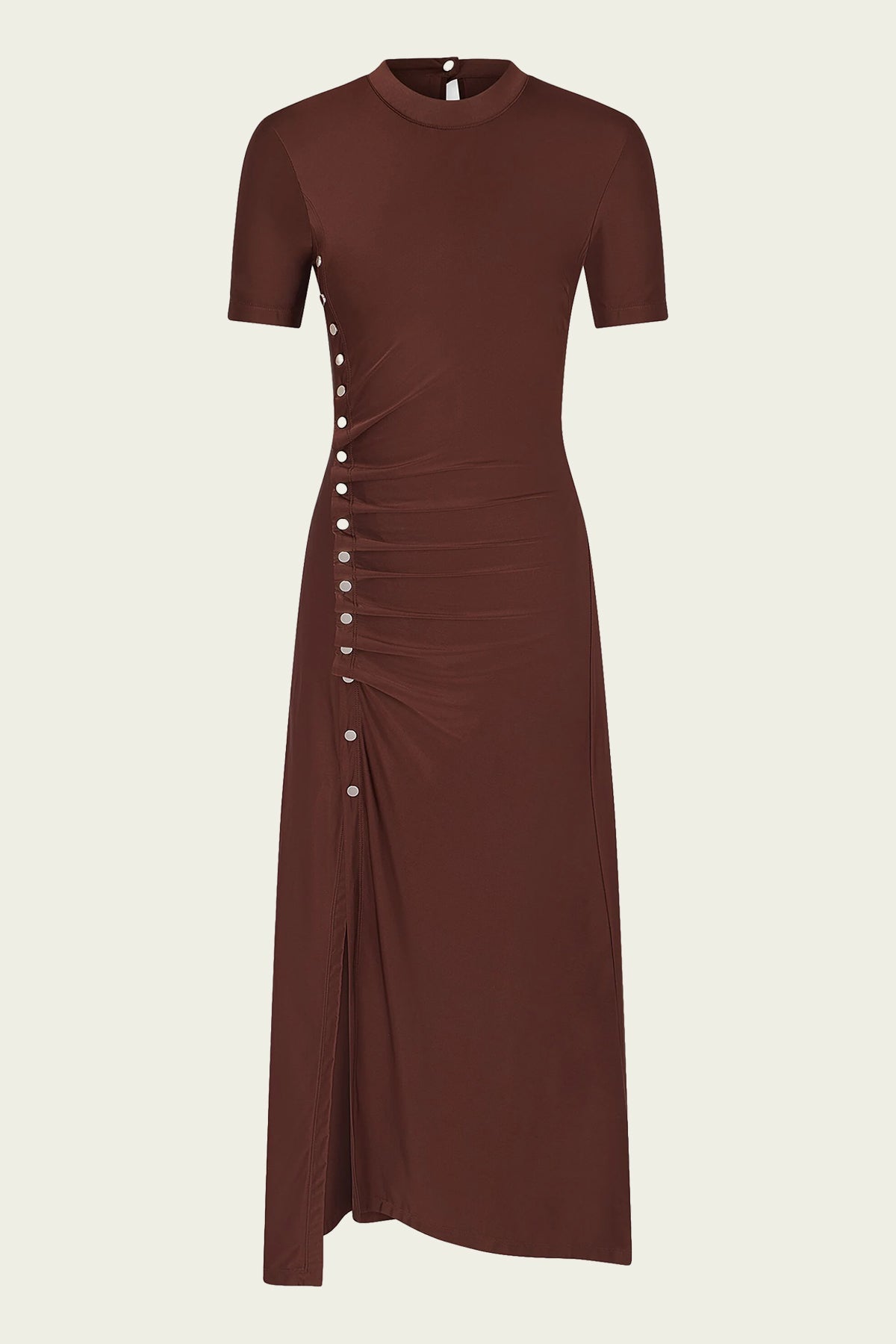 Draped Short-Sleeve Dress in Chocolate