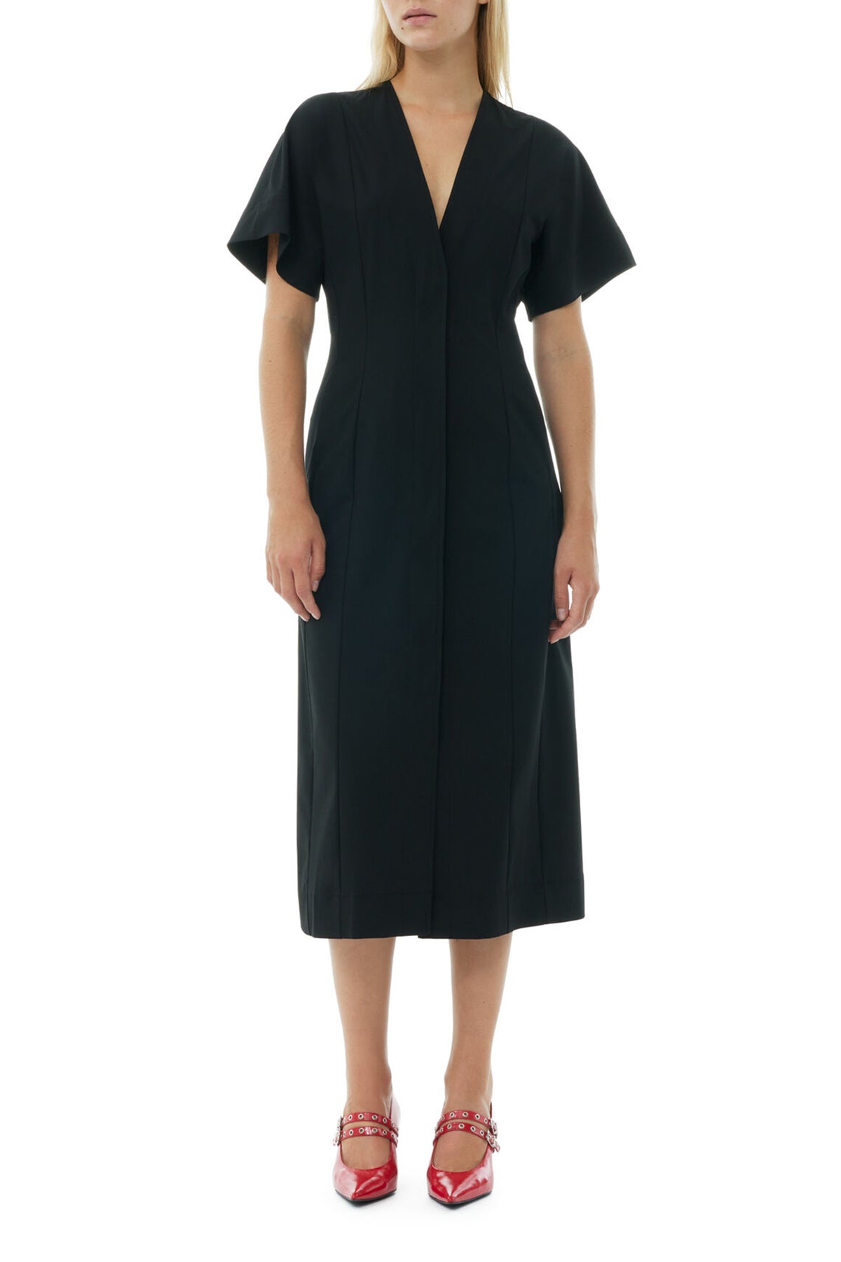 Drapey Melange Midi Dress in Black