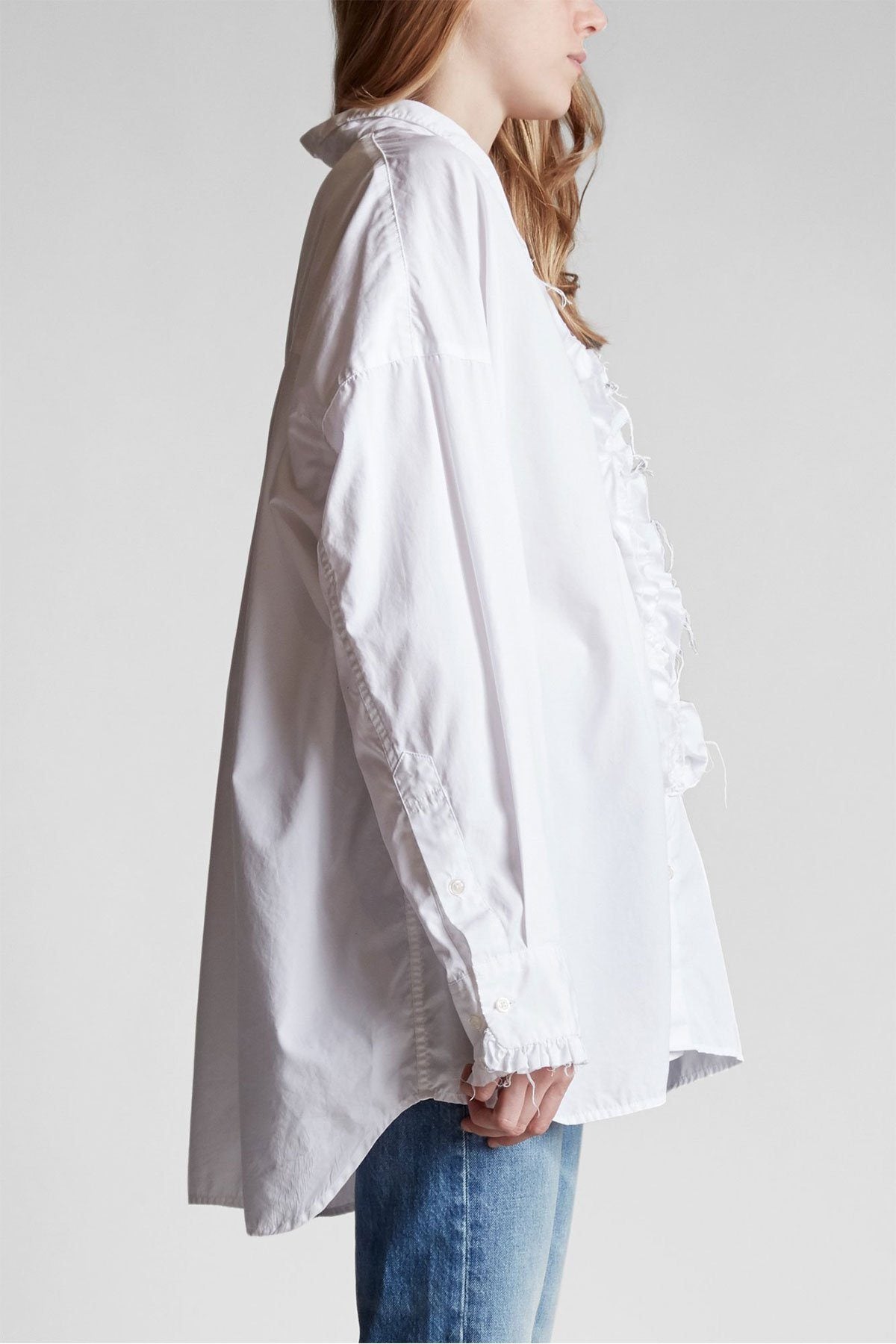 Drop Neck Tuxedo Shirt White