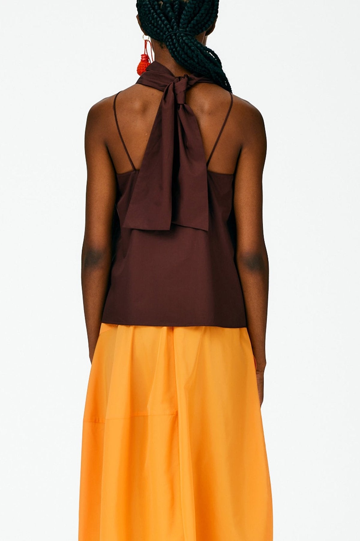 Eco Poplin Halter Top in Brown