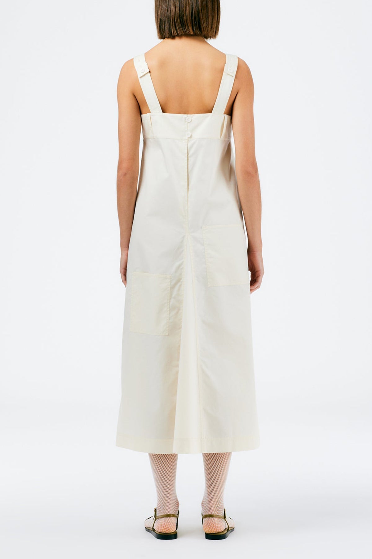 Eco Poplin Overall Midi Dress in Cream