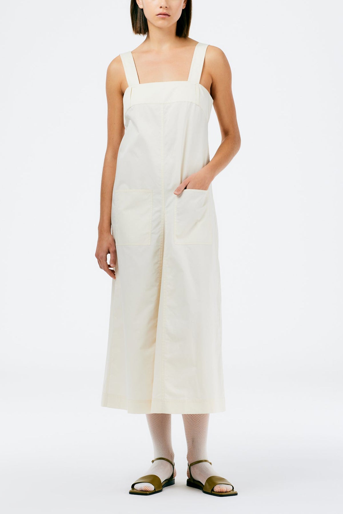 Eco Poplin Overall Midi Dress in Cream