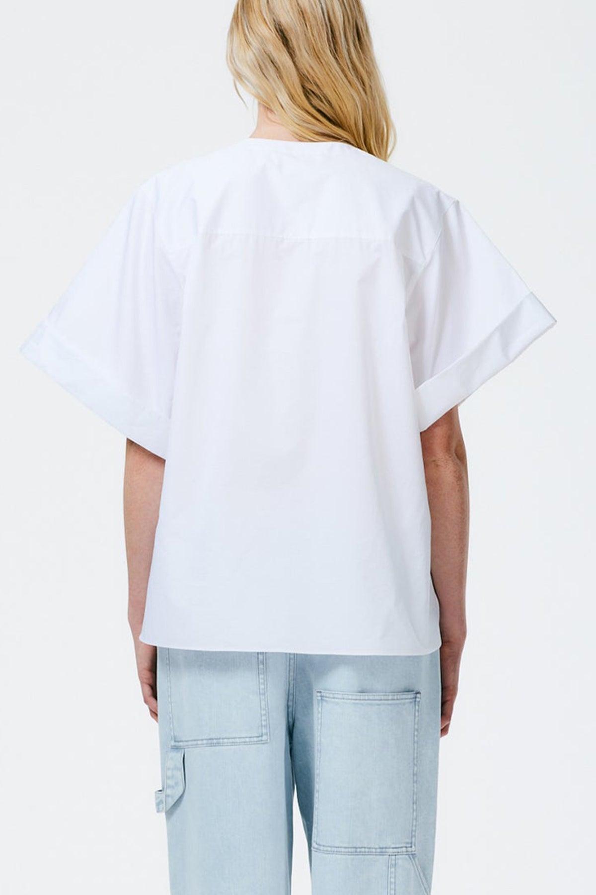 Eco Poplin Rolled Sleeve Shirt in White