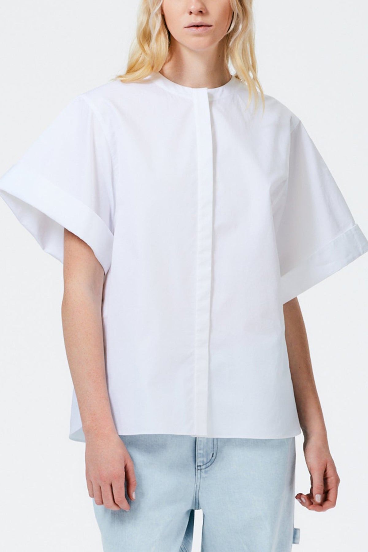 Eco Poplin Rolled Sleeve Shirt in White