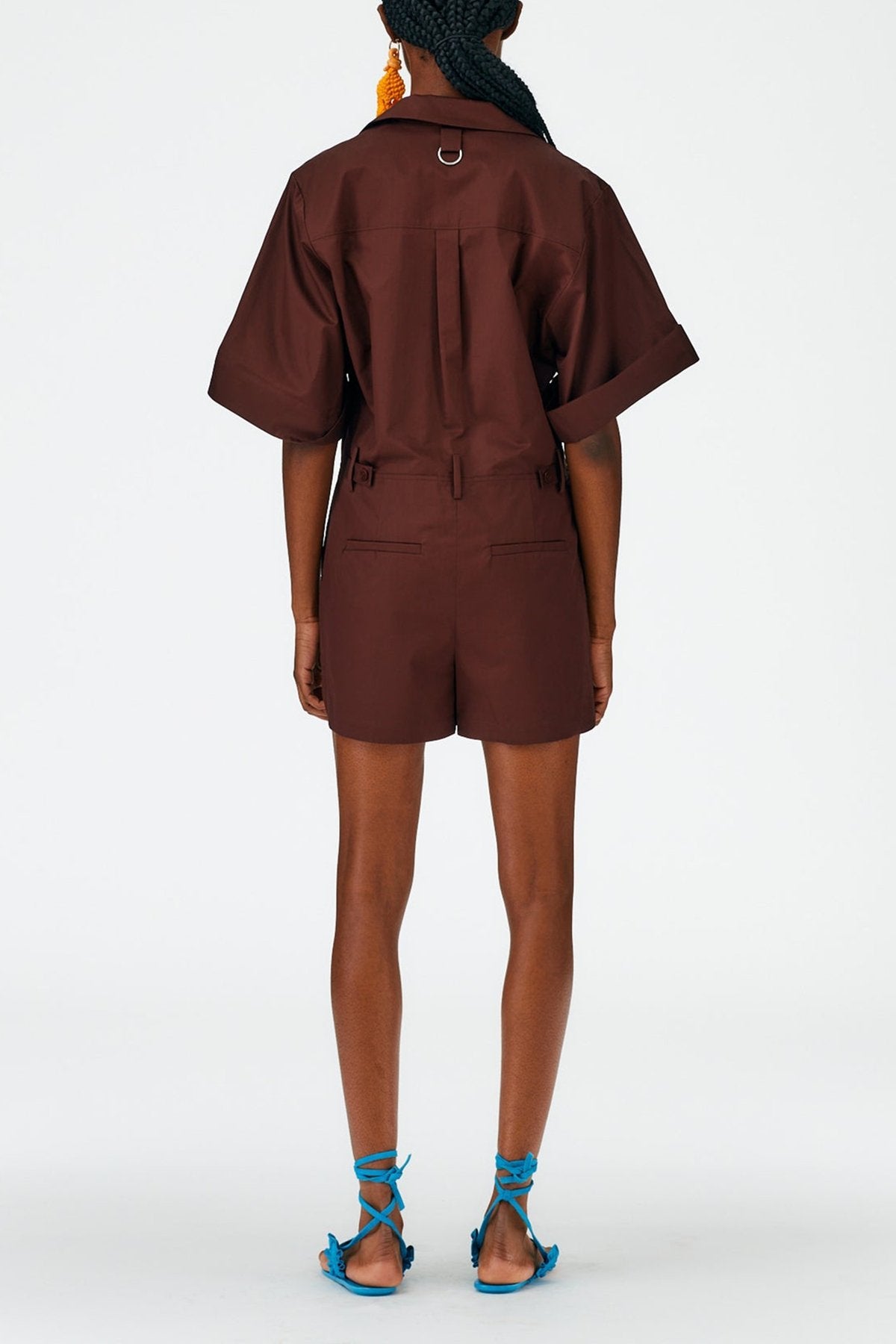 Eco Poplin Short Jumpsuit in Brown