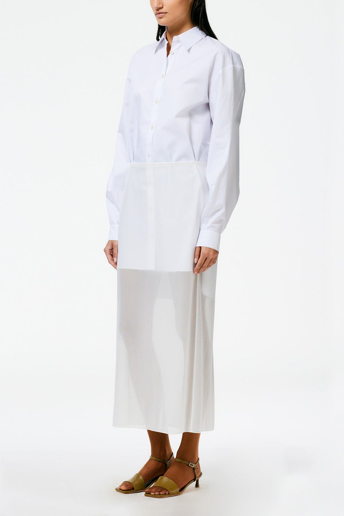 Eco Poplin Twisted Sleeve Dress in White