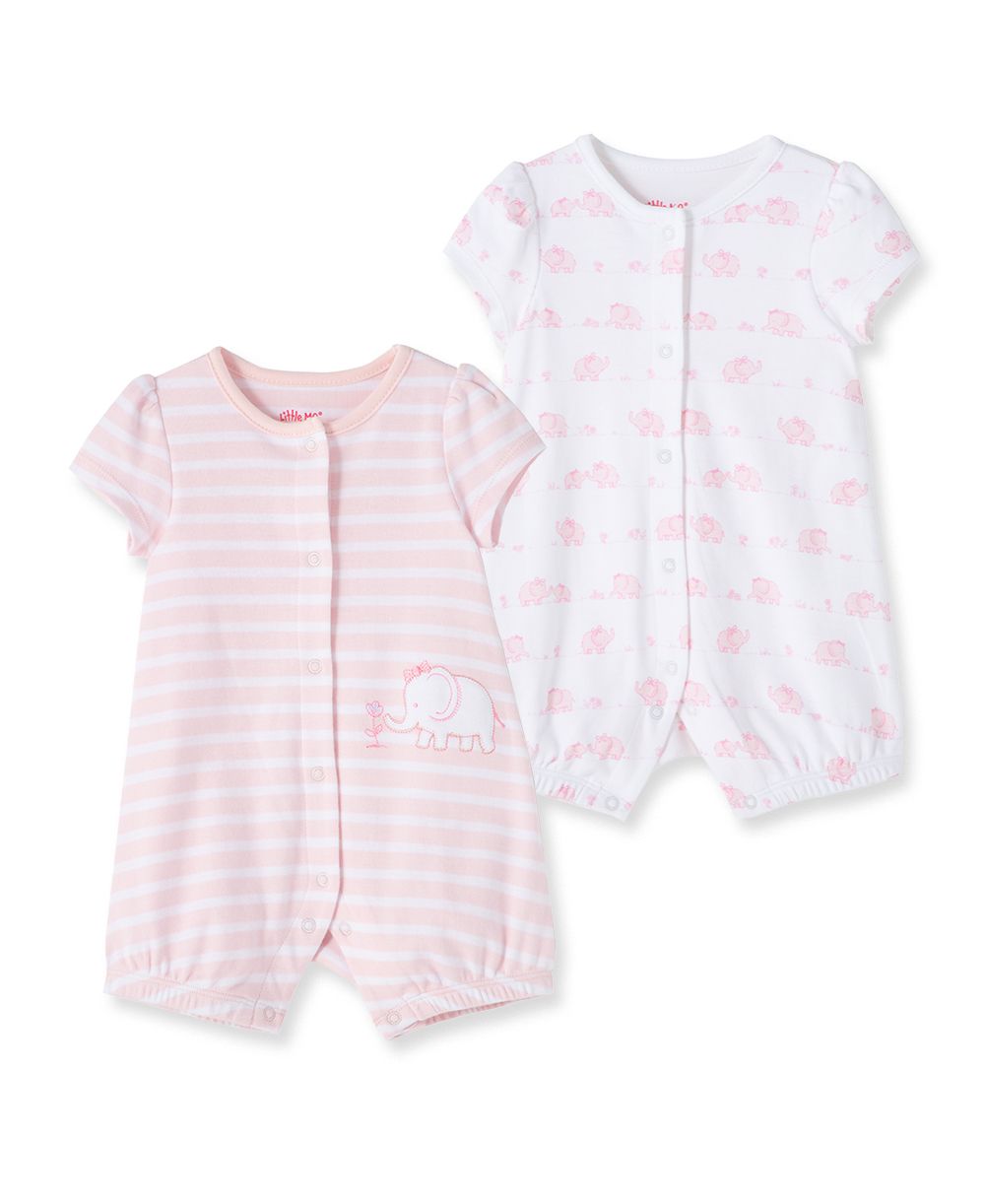 Elephant 2 Pack Romper in Pink