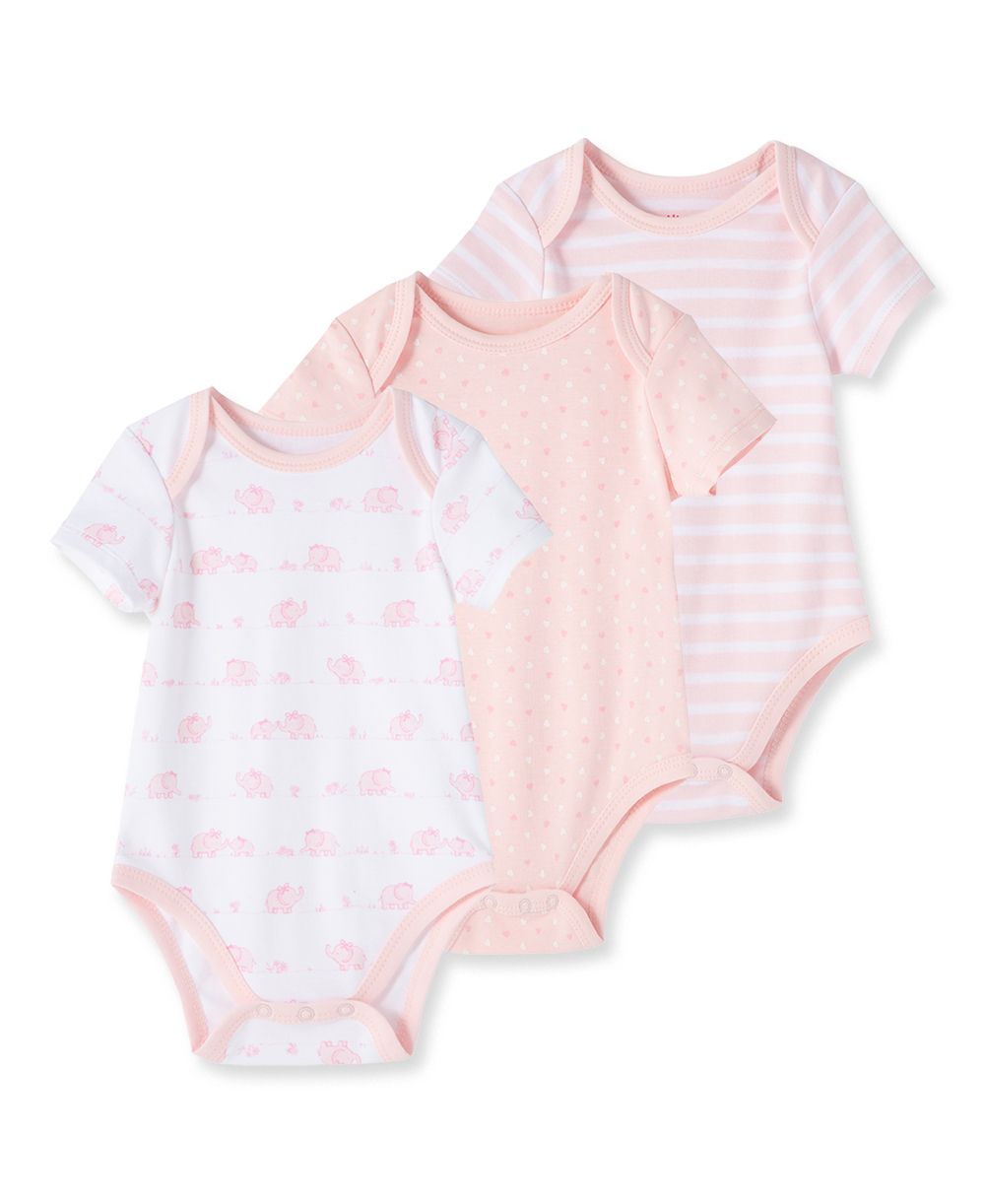 Elephant 3 Pack Bodysuits in Pink