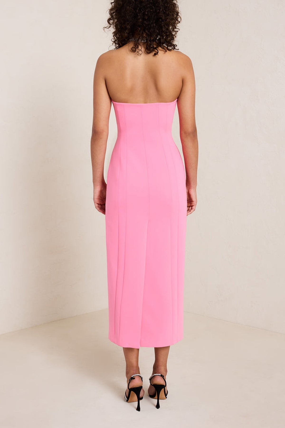 Elizabeth Strapless Midi Dress in Grapefruit