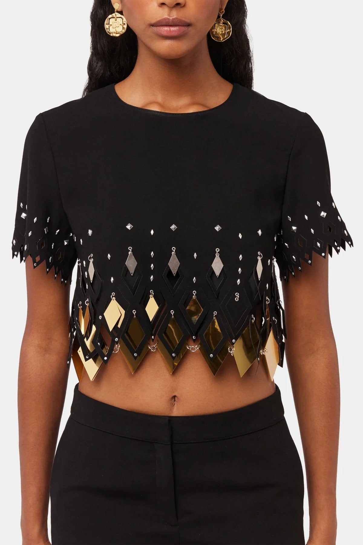 Embellished Crop Top in Black