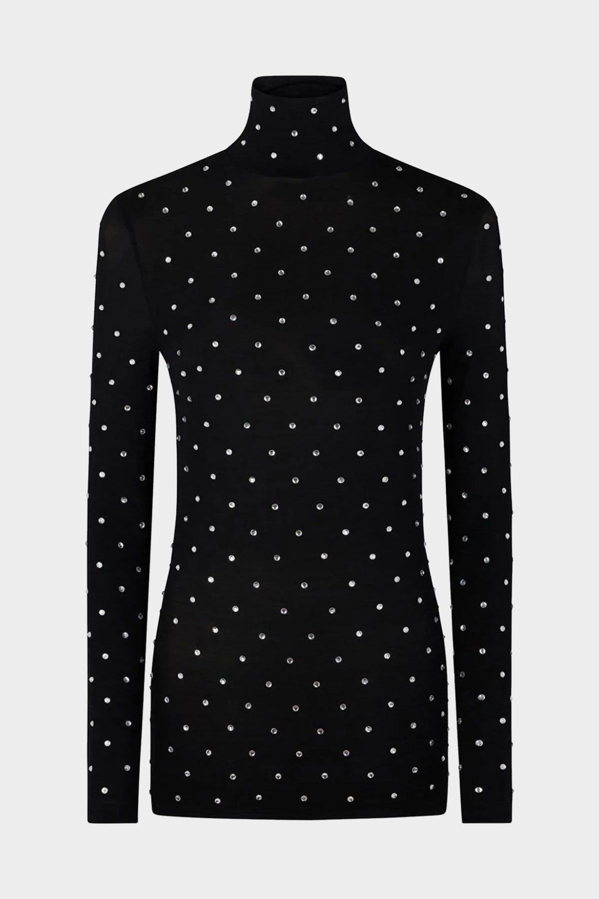 Embellished Jersey Long Sleeve Turtleneck in Black