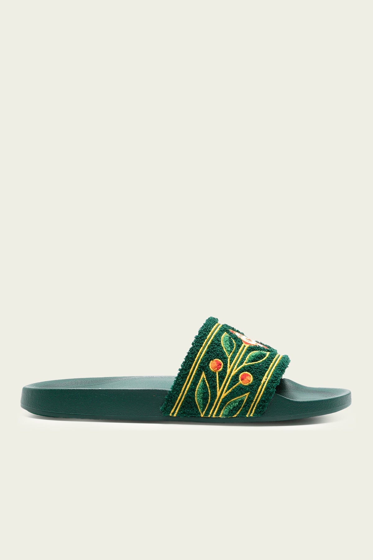 Embroidered Terry-Cloth Slides in Green