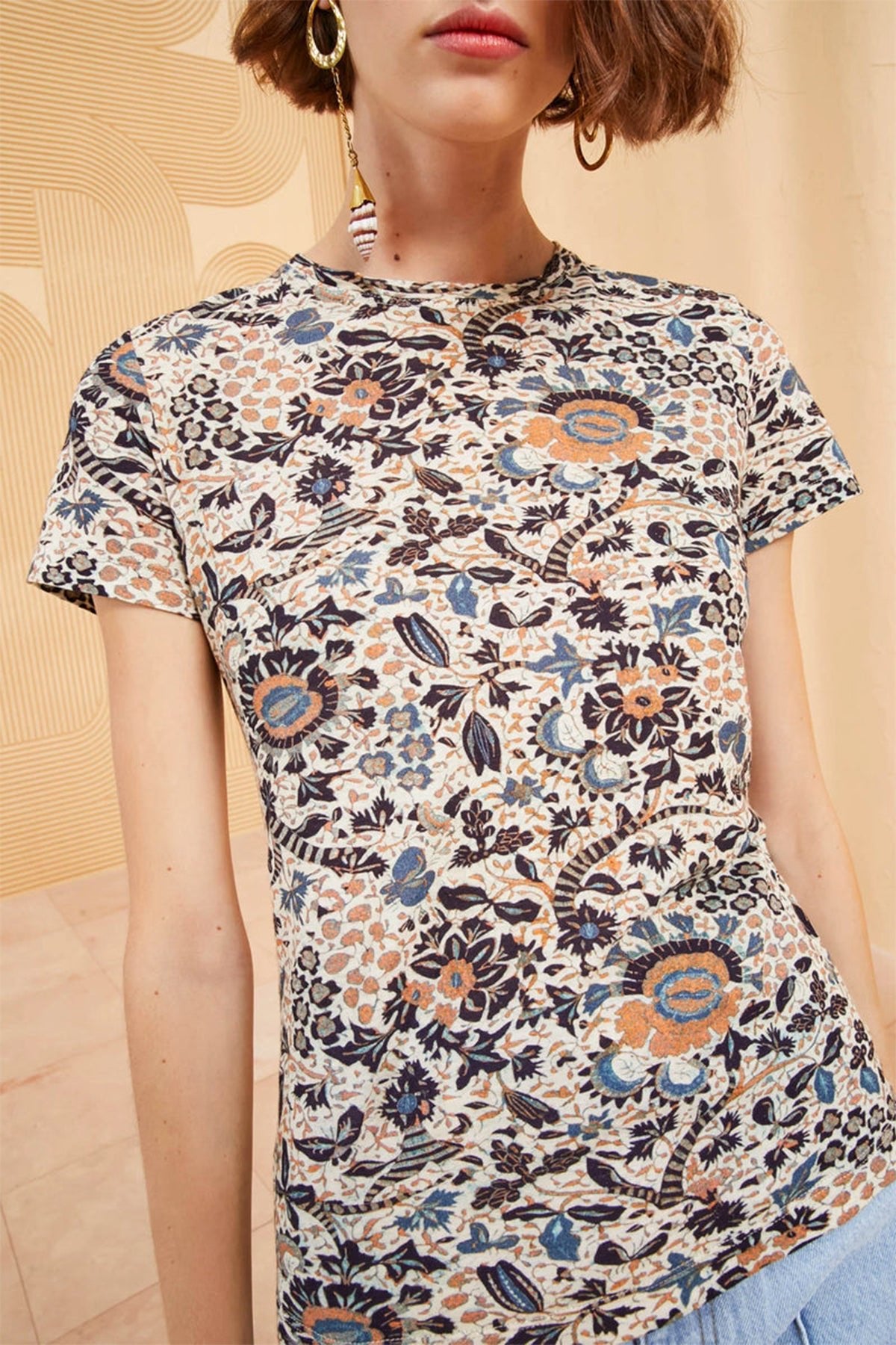 Estelle Printed Cotton Crewneck T-Shirt in Clematis