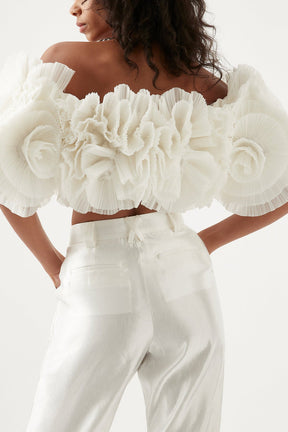 Expressive Pleated Top in Ivory - shop-olivia.com
