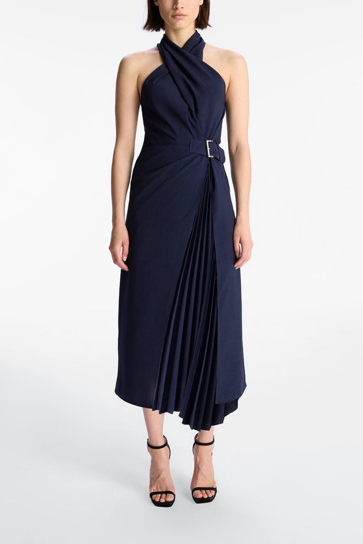 Fiona Pleated Midi Dress in Evening Blue