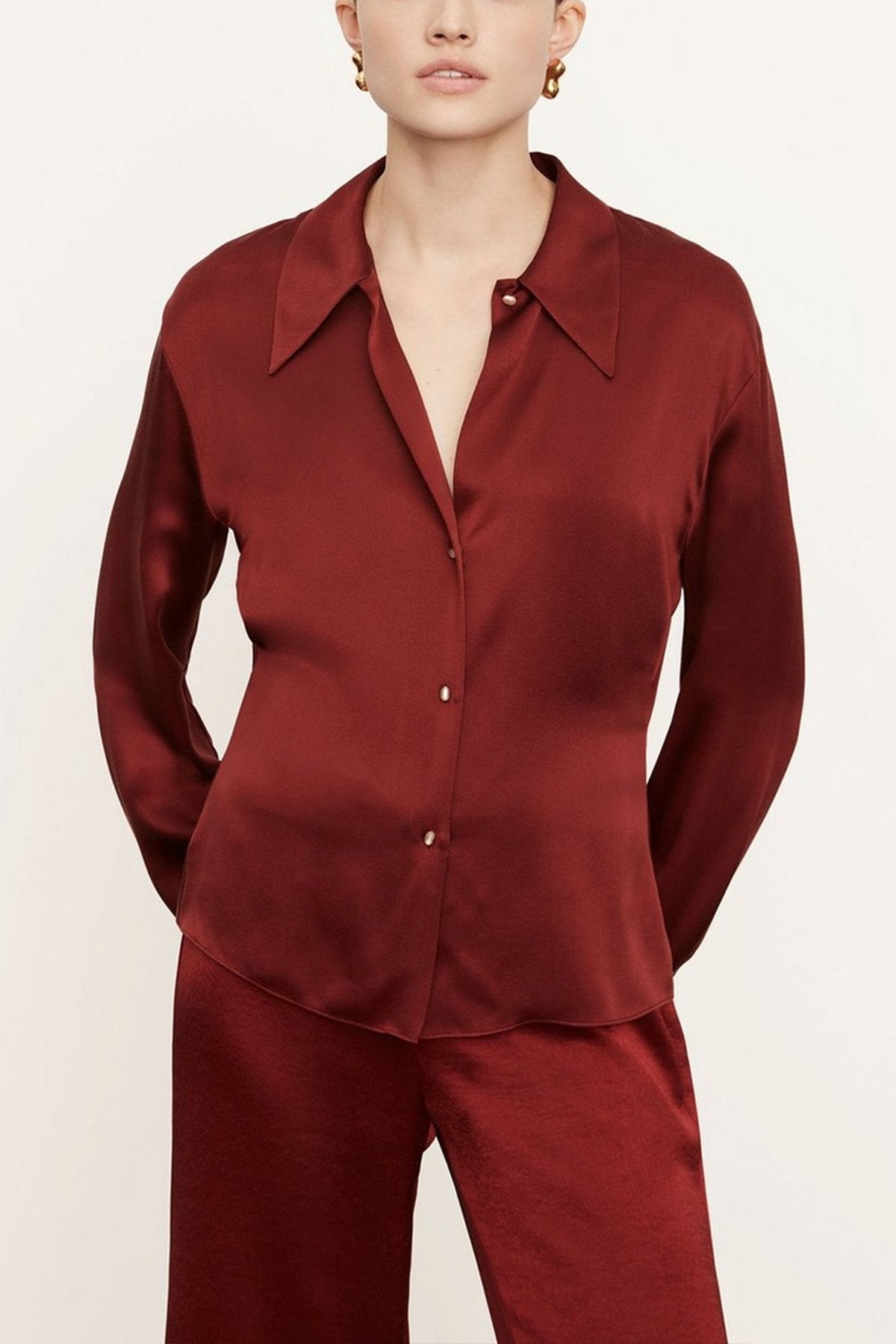 Fitted Shaped Collar Blouse in Currant