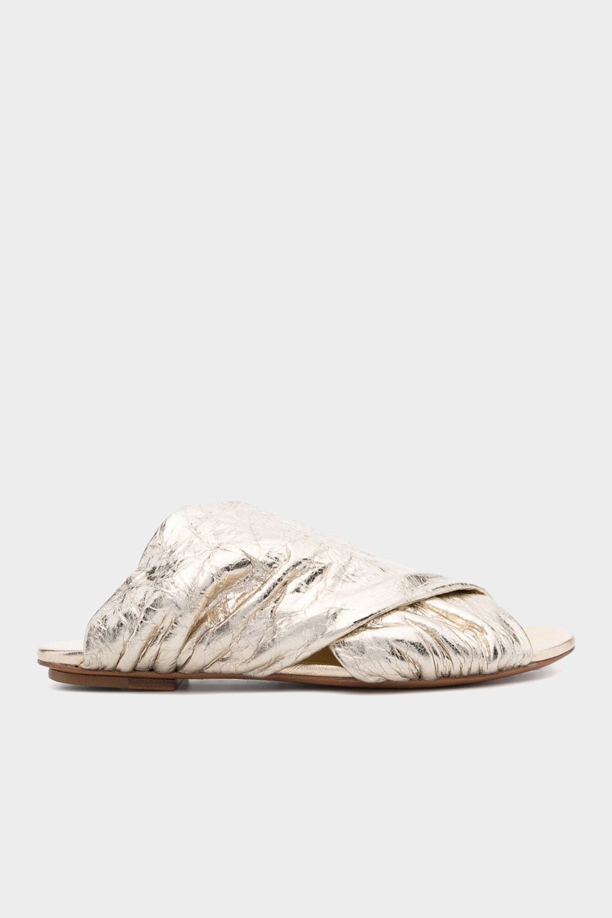 Flat Sandal in Lamé Calfskin in Silver