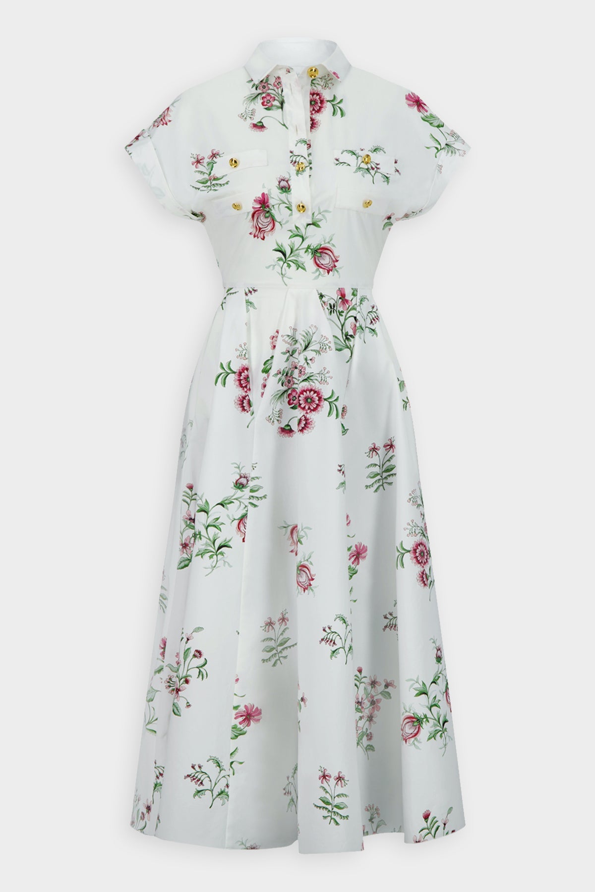 Floral-Print Cotton Poplin Midi Dress in Ivory