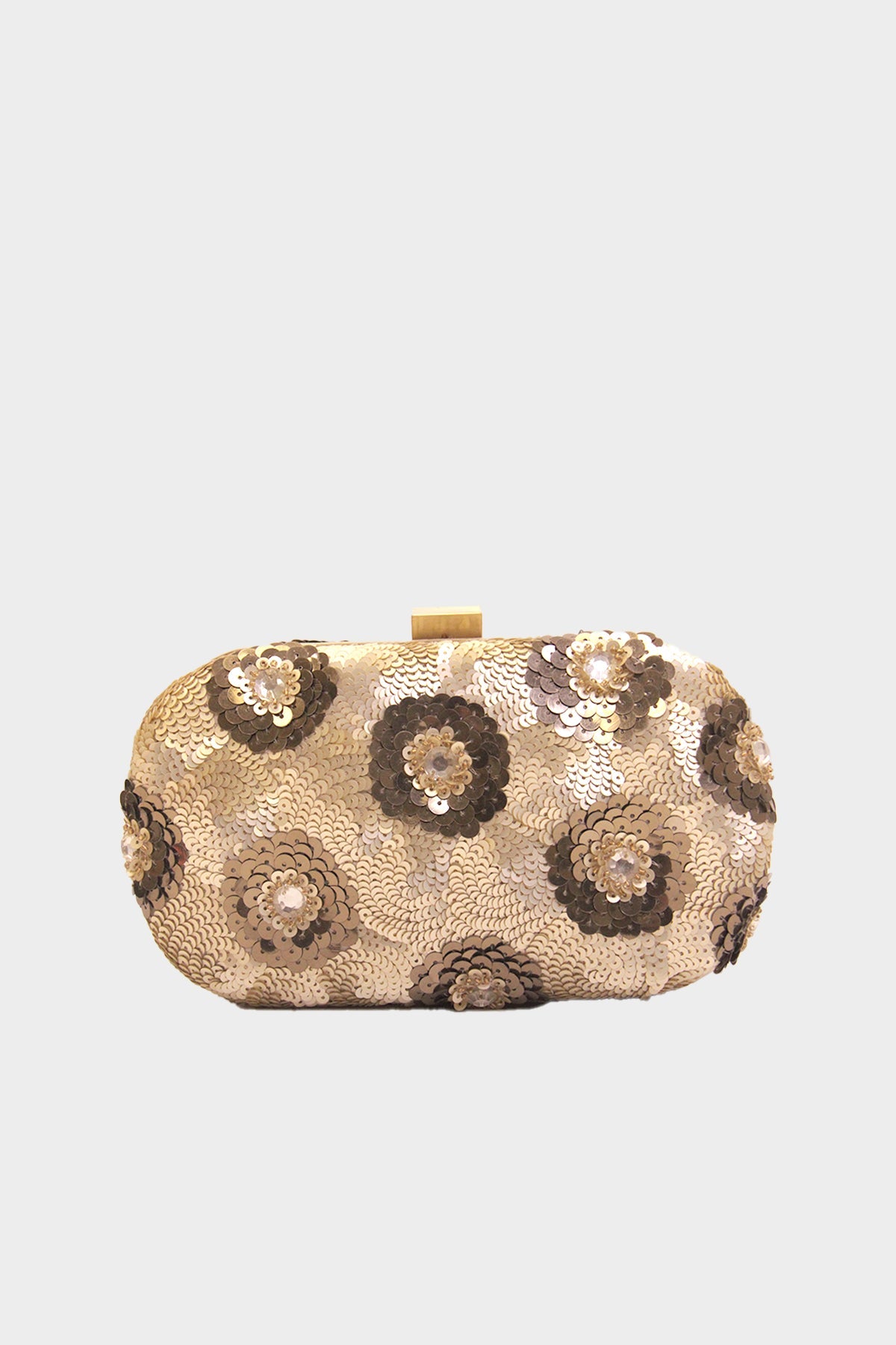 Floral Sequin Clutch in Gold