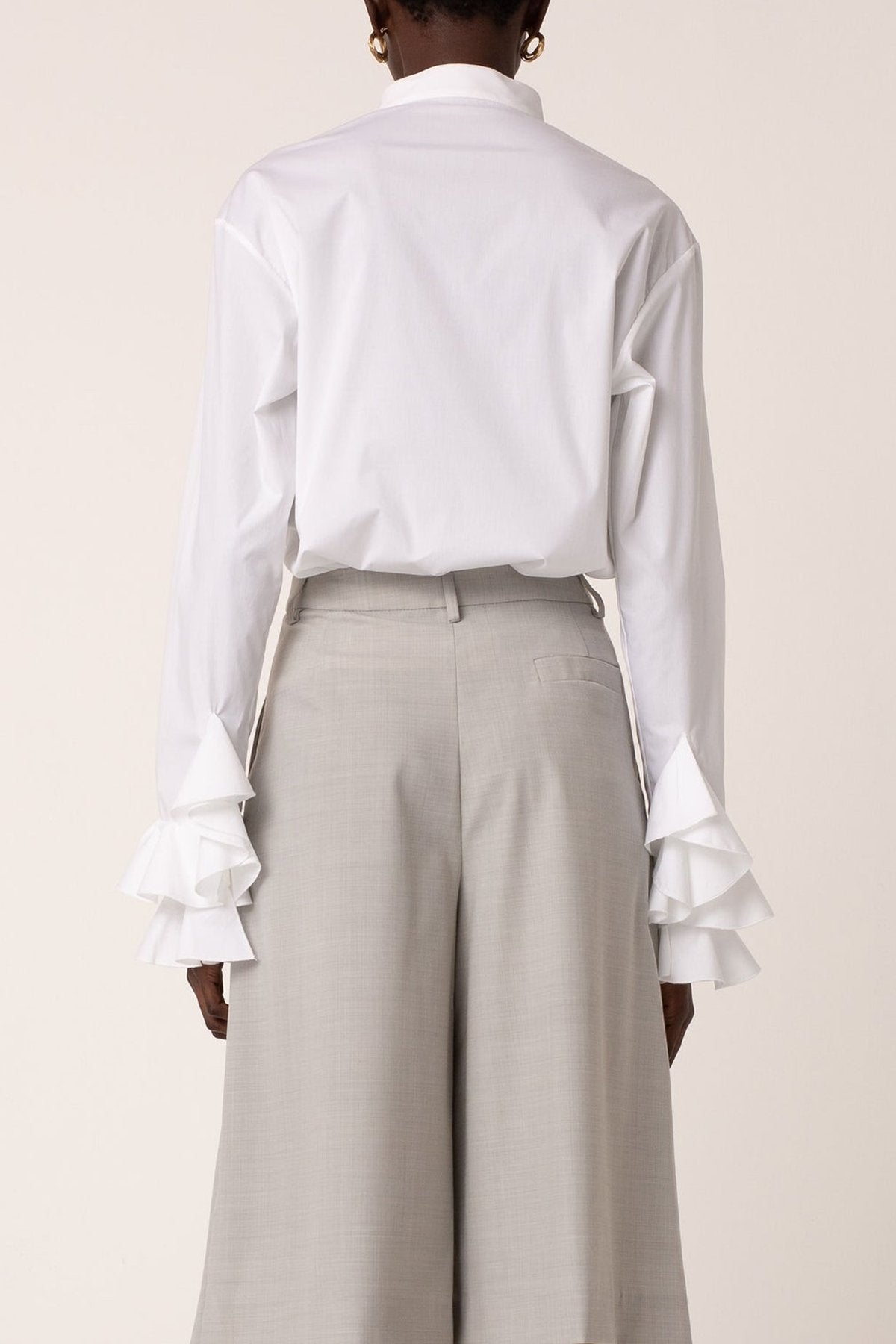 Flourish Flounce Cuff Shirt in White