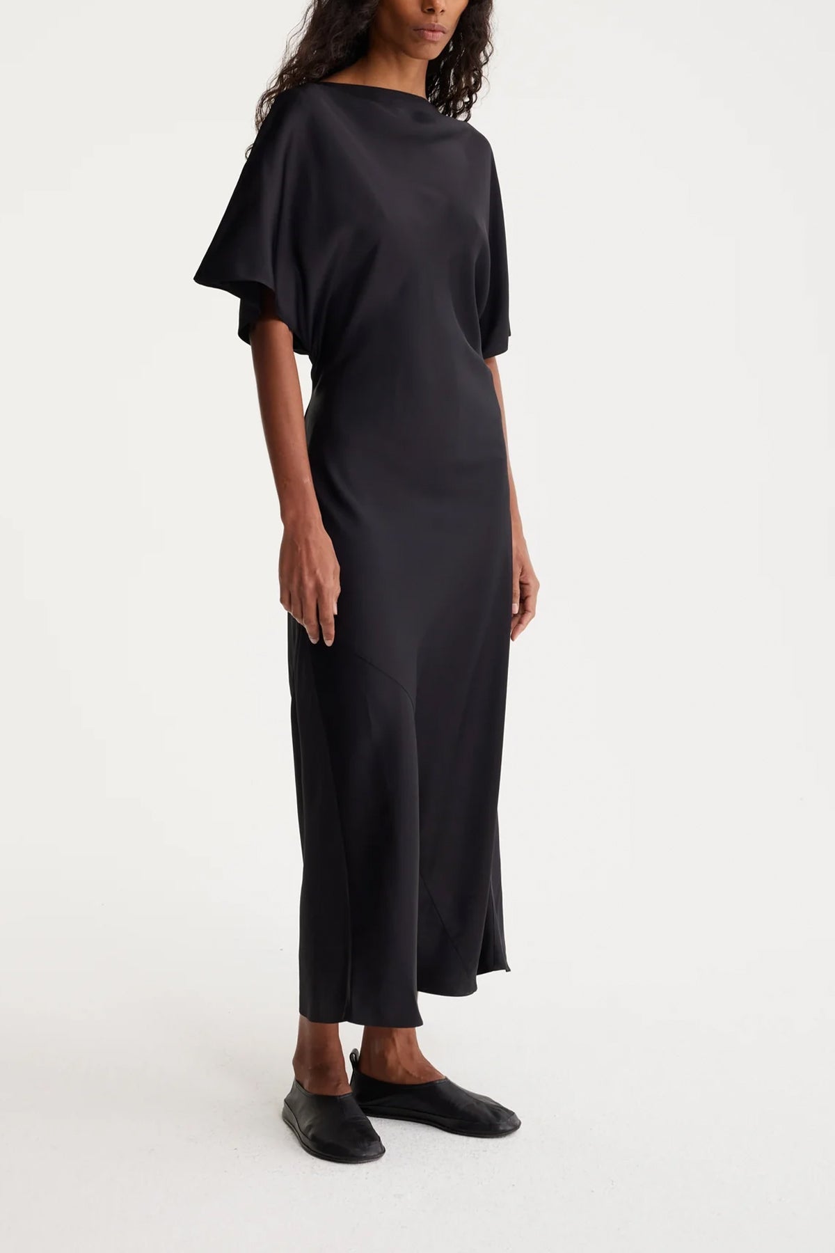 Fluid Satin Dress in Noir