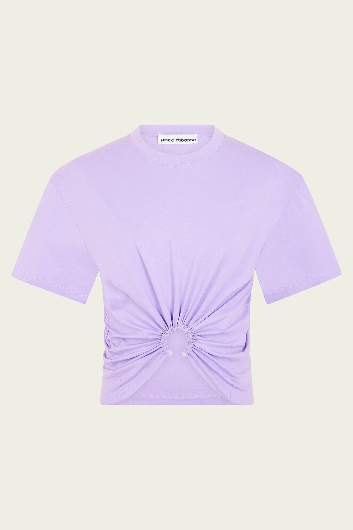 Gathered Cotton Cropped T-Shirt in Lavender