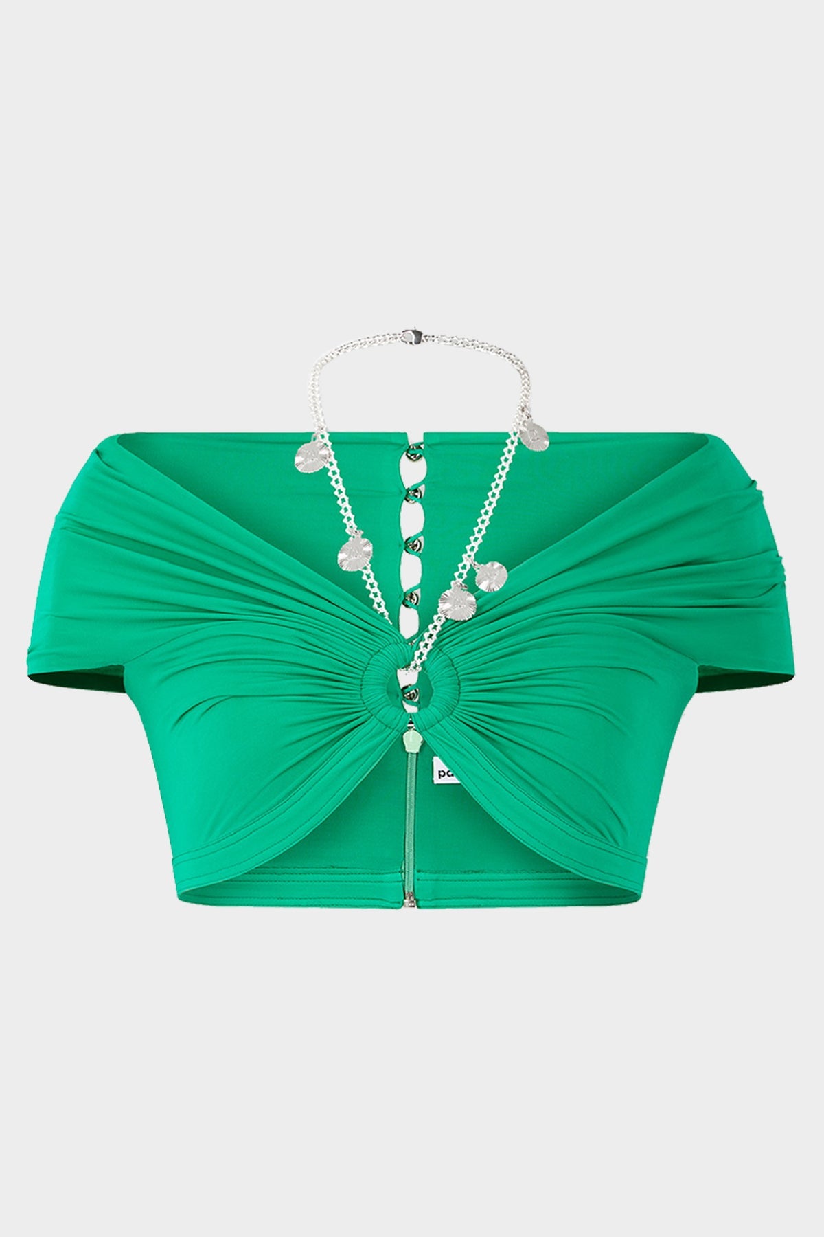 Gathered Jersey Crop Chain Bra in Emerald