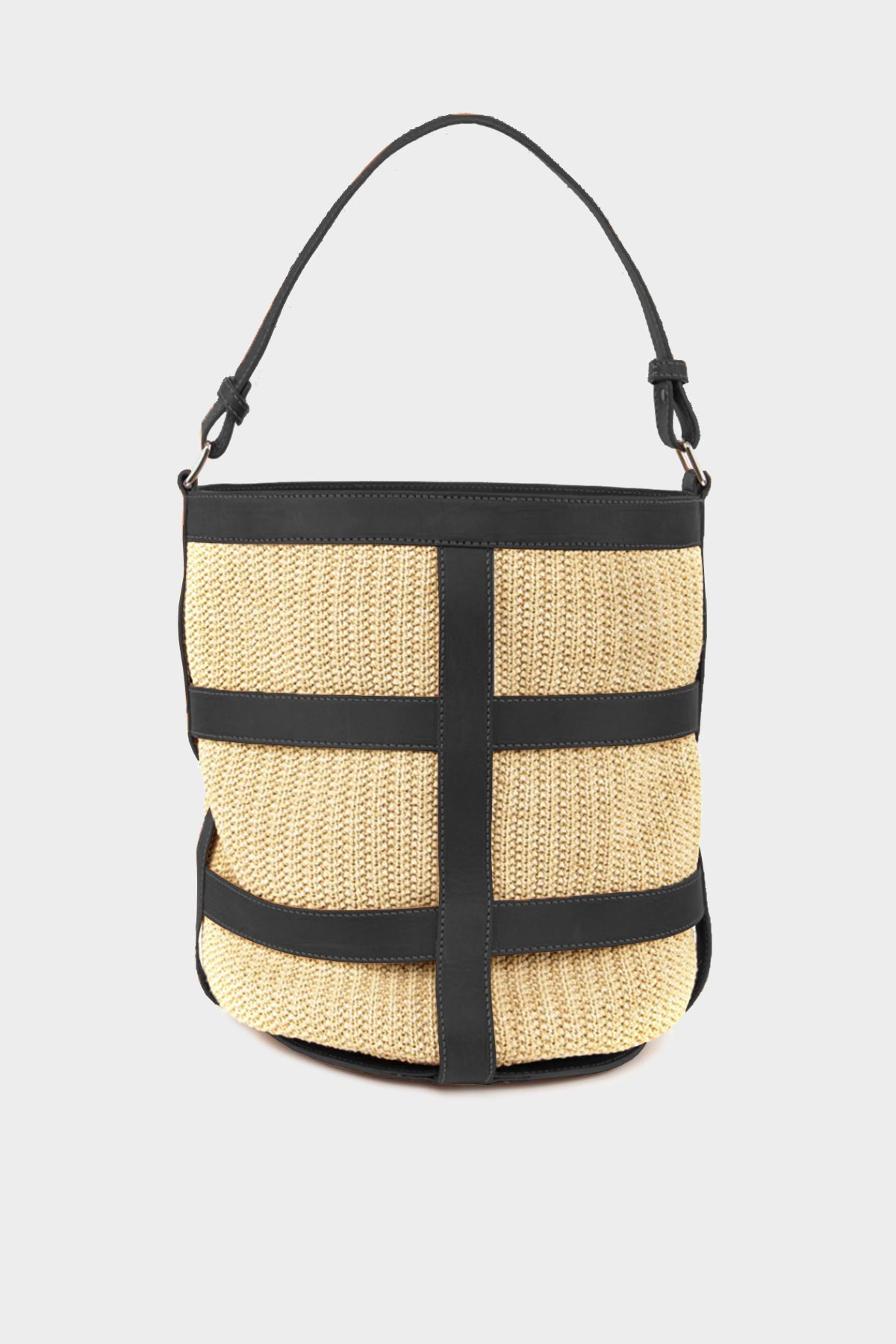 Gea Big Raffia Bucket Bag in Black