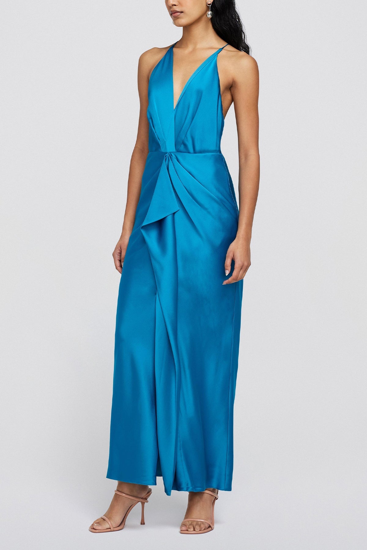 Giana Front Drape Gown in Phthalo Blue