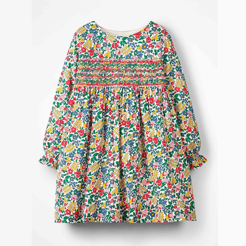 Girls Floral Print Long Sleeve Dress