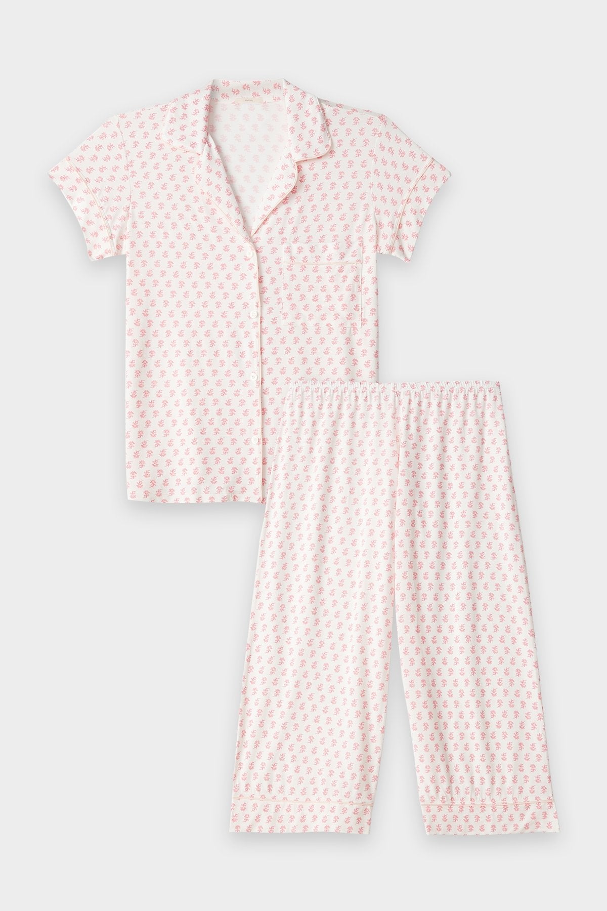 Gisele Printed Short Sleeve Crop PJ Set in Daisy Bright Pink