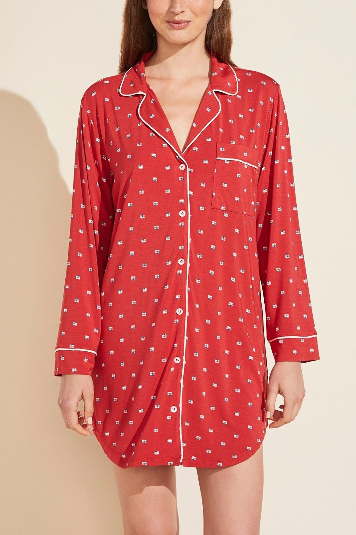 Gisele Printed Sleepshirt in Presents Haute Red