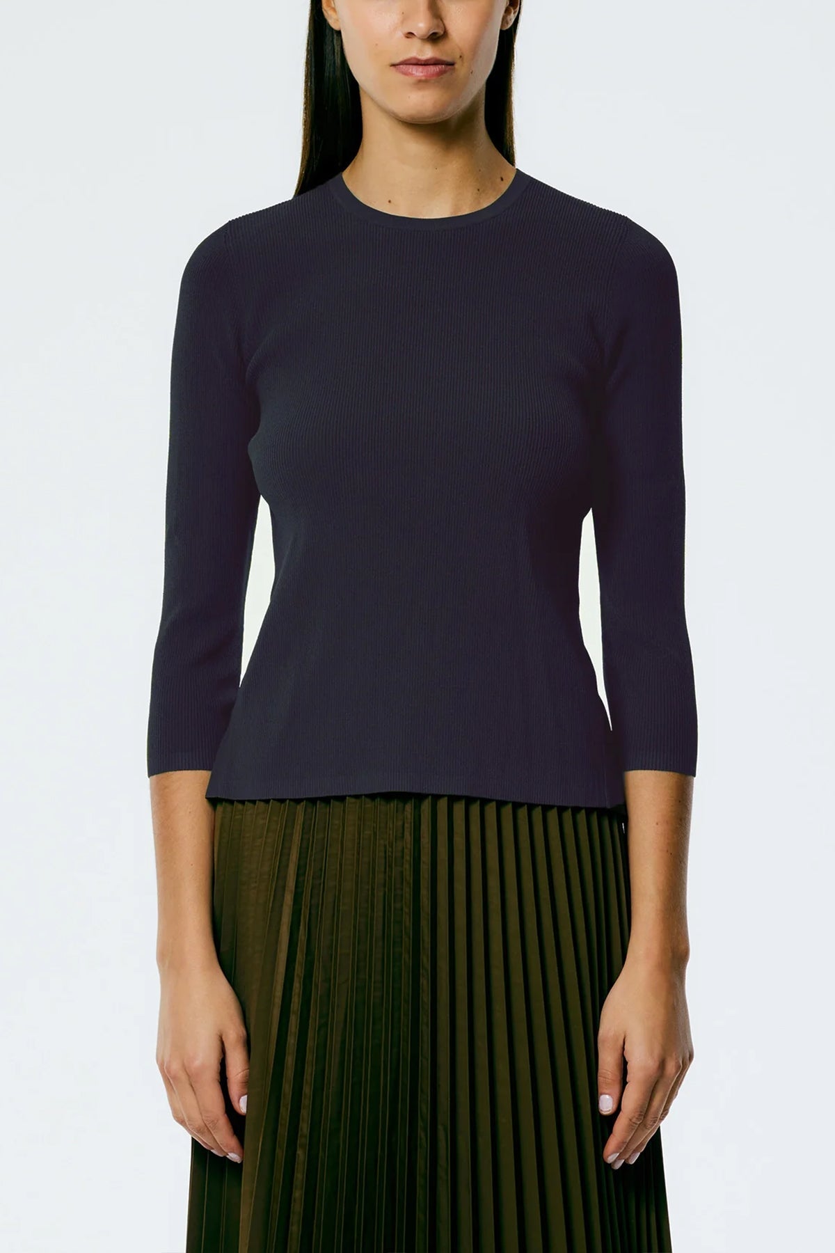 Giselle Stretch Sweater Circle Openback Pullover in Navy Fog