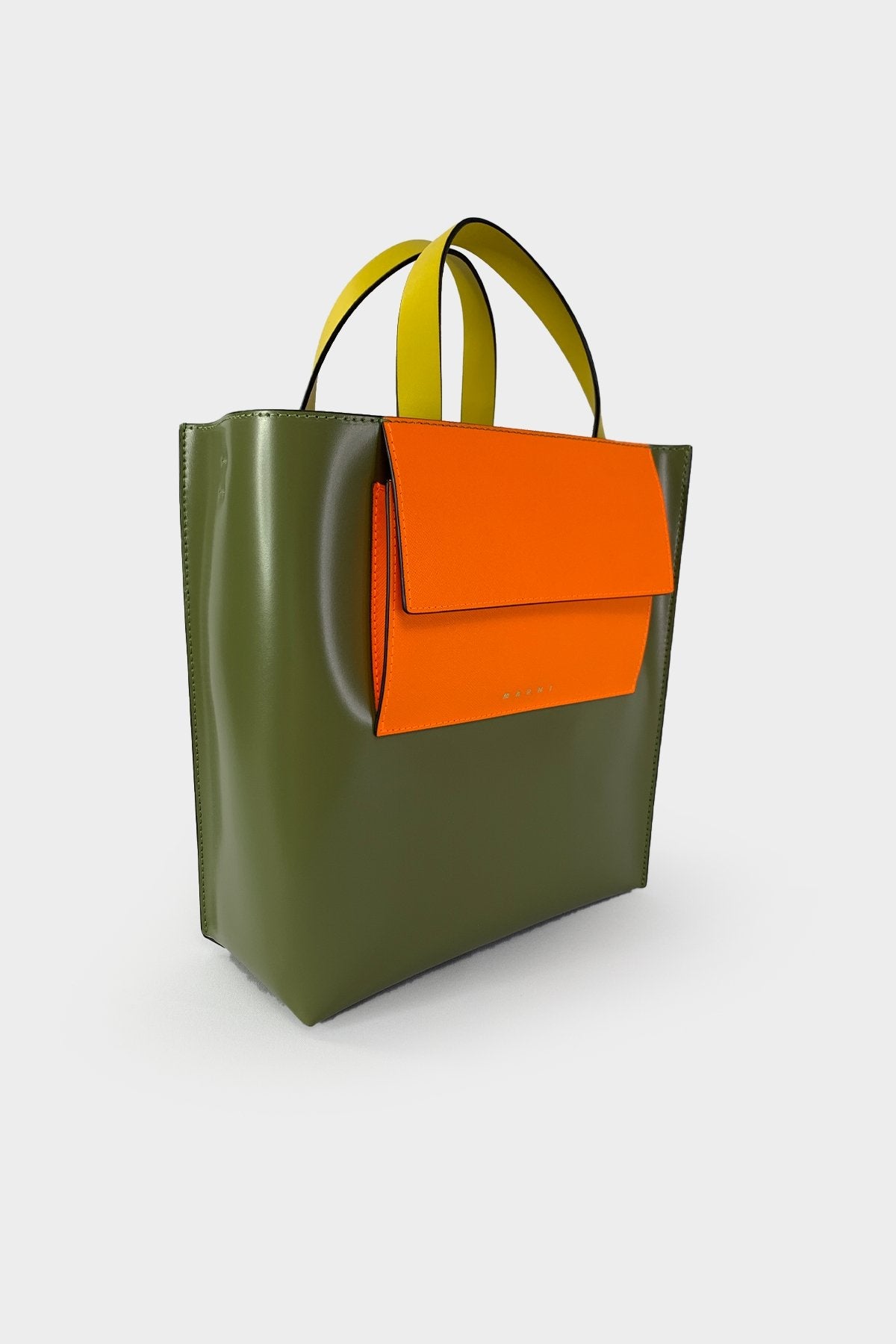 Green Museo Leather Bag with Orange Pocket