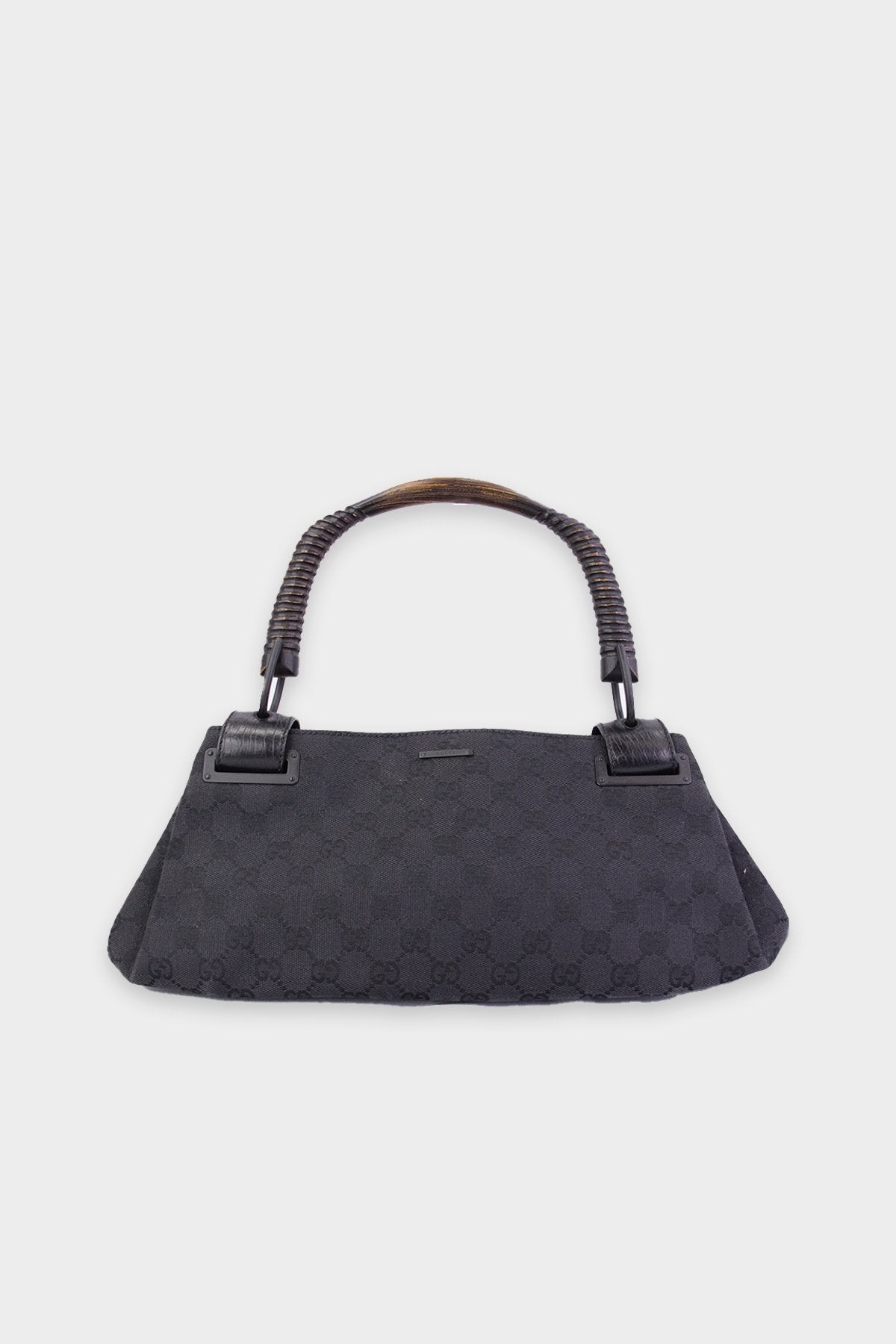 Gucci Black Monogram Canvas Shoulder Handbag with Bamboo Handle