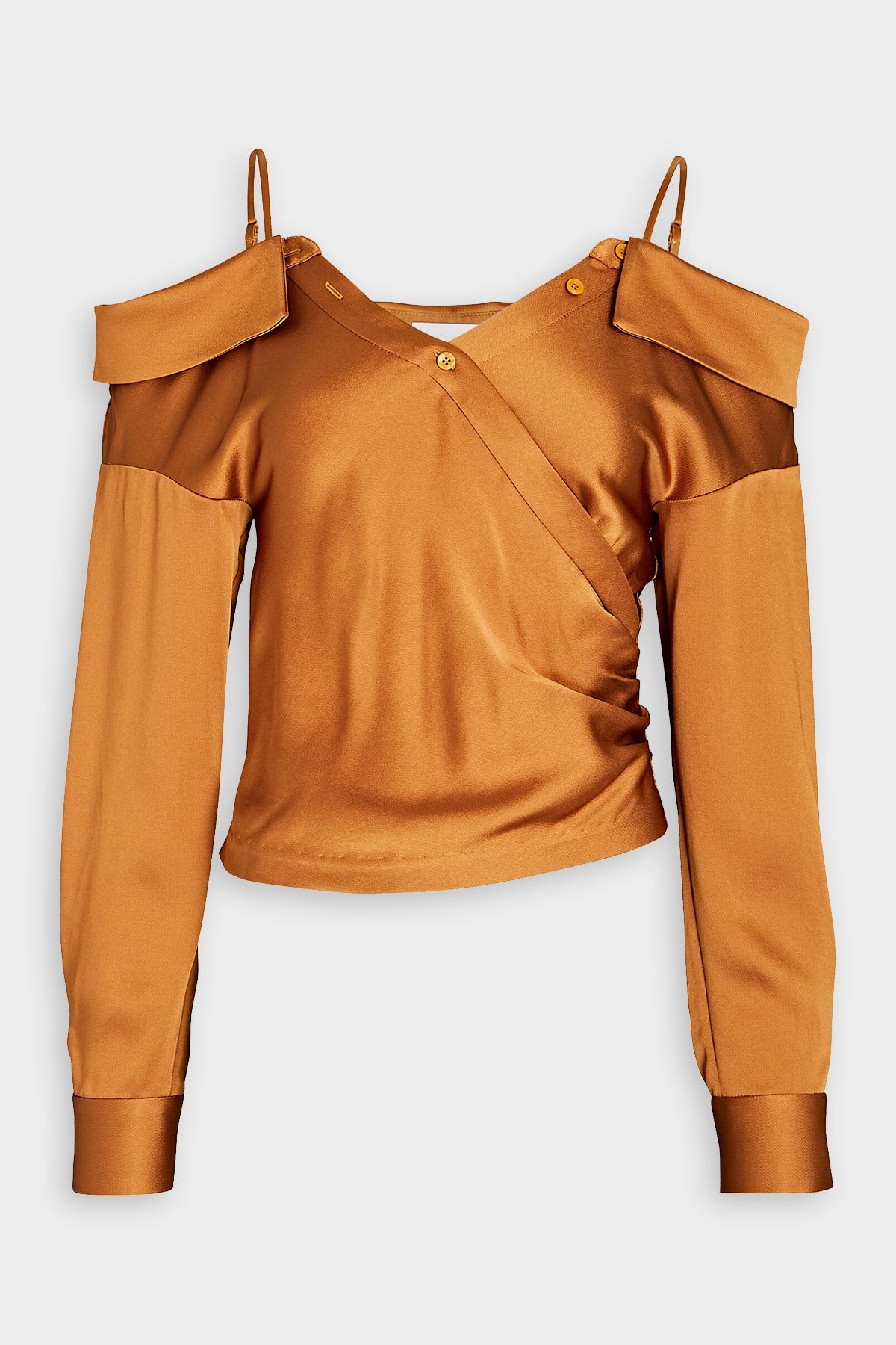 Haley Long Sleeve Off Shoulder Wrap Top in Copper