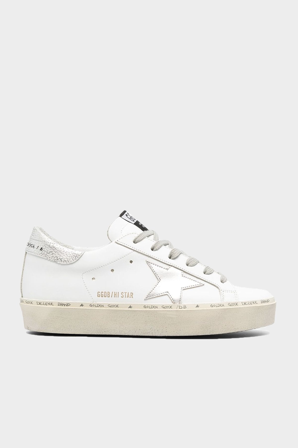 Hi-Star Laminated Star Leather Sneaker in White Silver