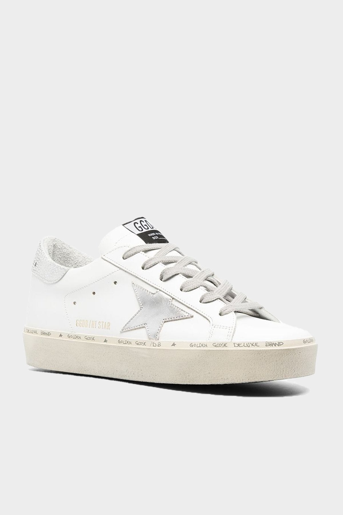 Hi-Star Laminated Star Leather Sneaker in White Silver