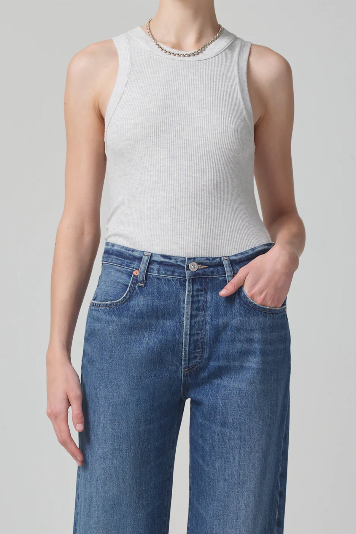 Isabel Rib Tank in Heather Grey