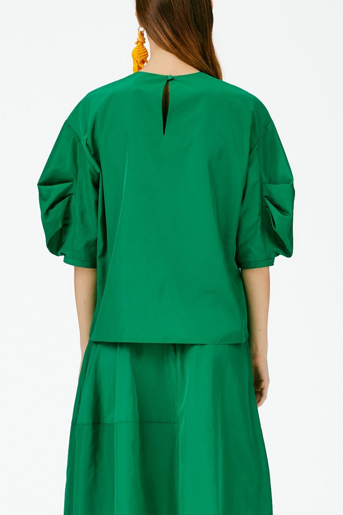 Italian Sporty Nylon Pleat Sleeve Top in Green