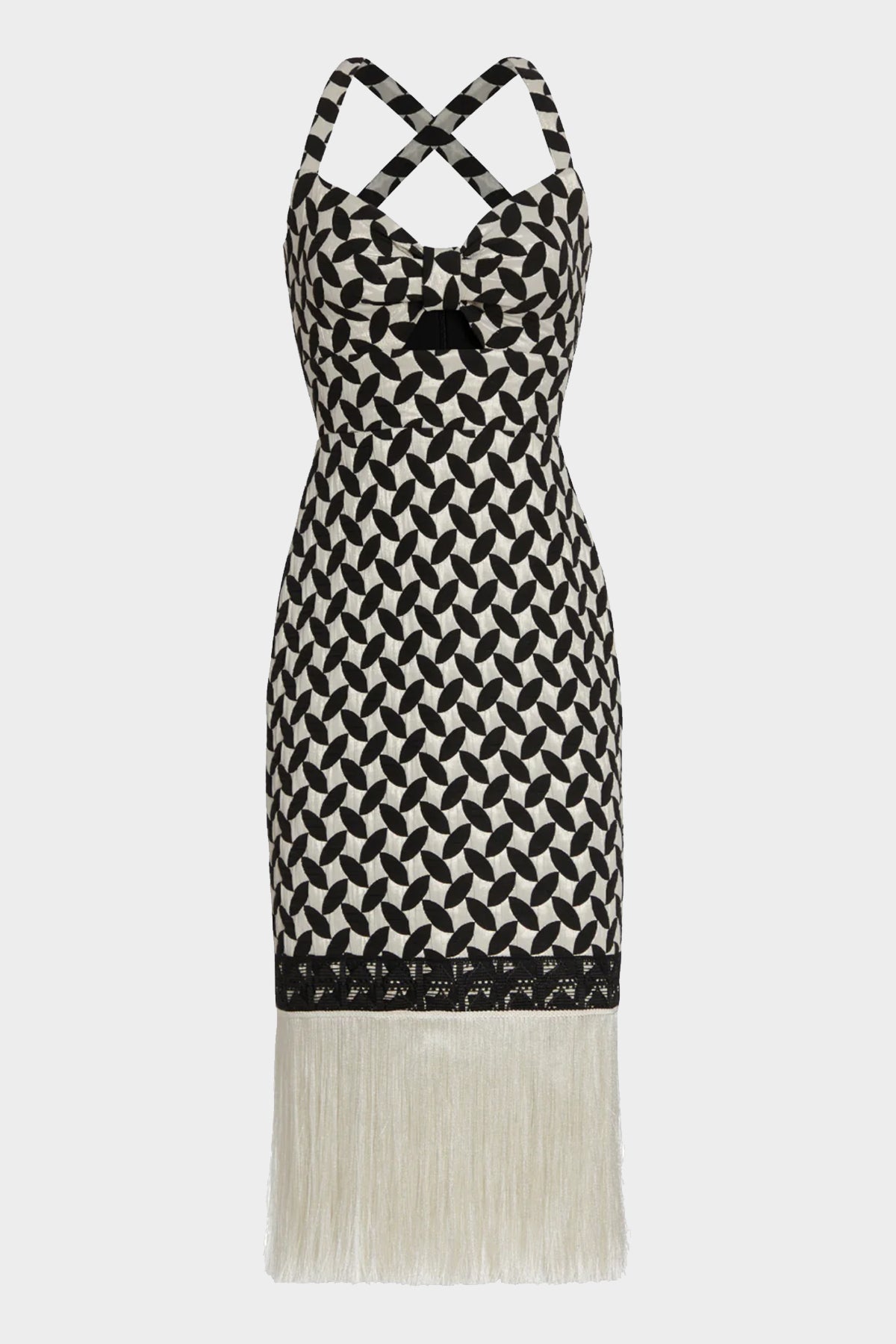 Jacquard Fitted Midi Dress in Black White