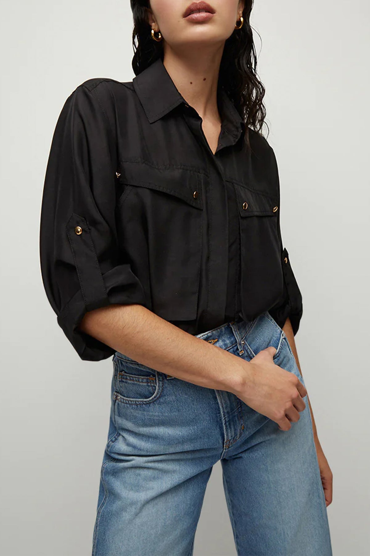 Jada Silk Button-Down Top in Black