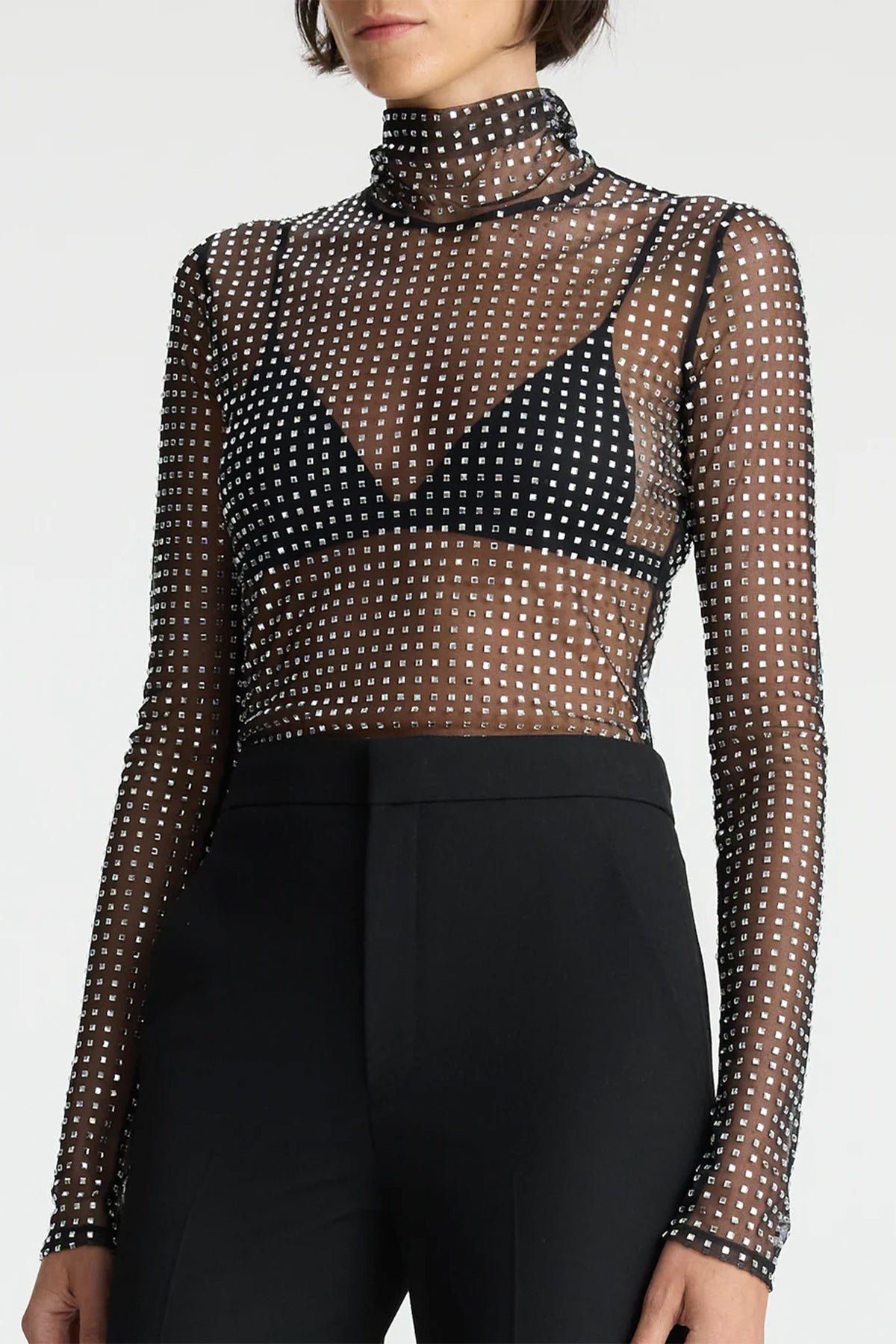 James Rhinestone Mesh Top in Black Silver