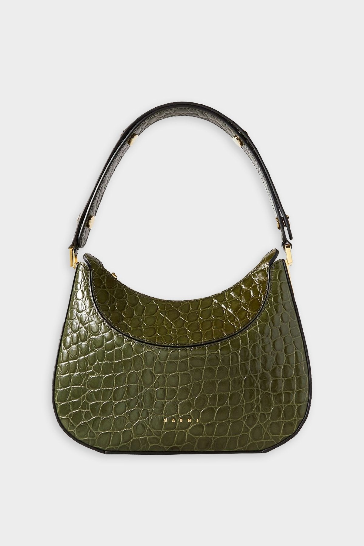 Milano Mini Croc-Effect Leather Shoulder Bag in Green